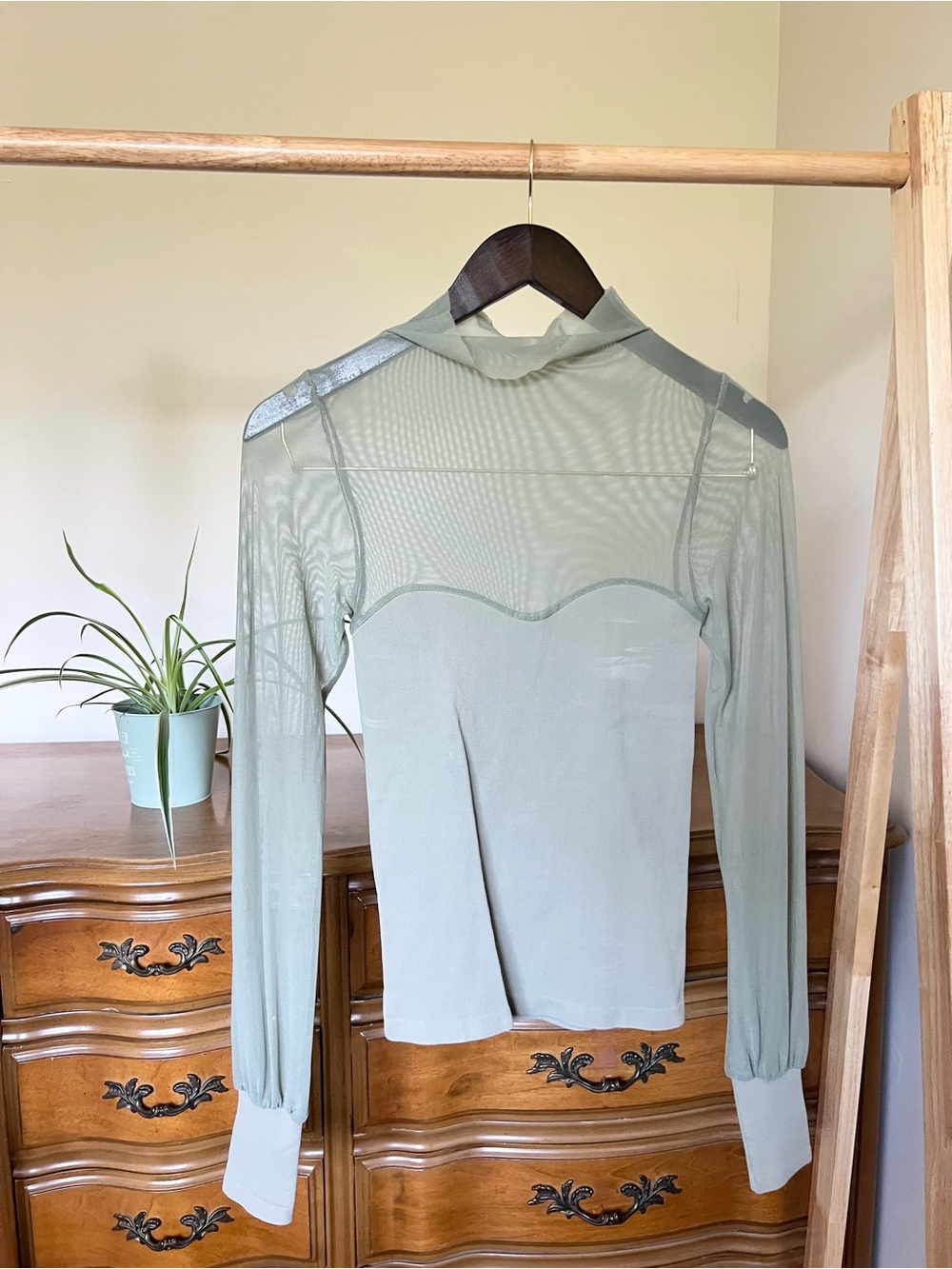 Free People Sage Mesh Yoke Mock Neck Top